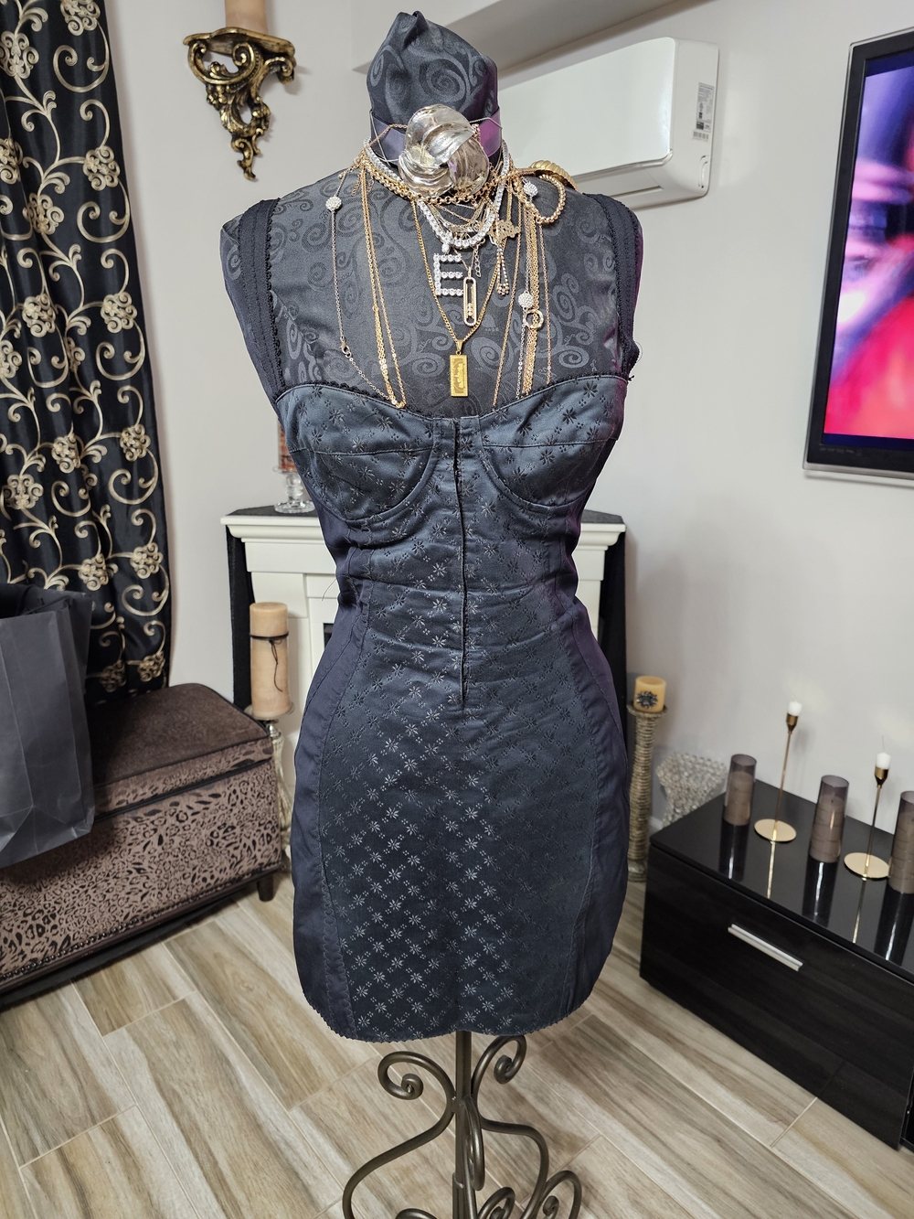 Dolce & Gabbana Black Jacquard Bustier Mini Dress